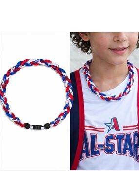 MAP of BEAUTY Braided Rope Necklace 18”Baseball Softball Red White Blue Kid NWT